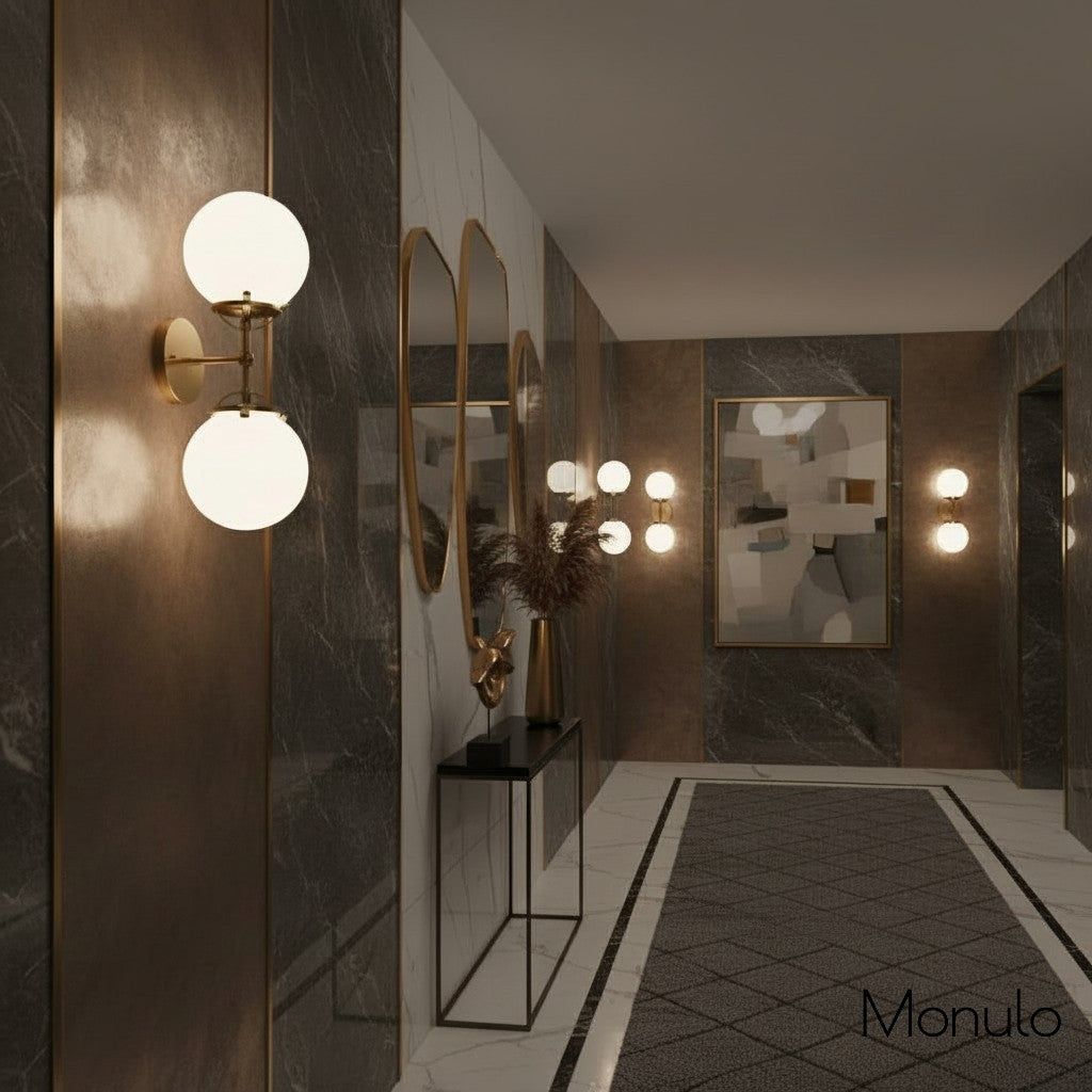 Applique murale de salle de bain Lumio Globe en verre opale – Style moderne du milieu du siècle