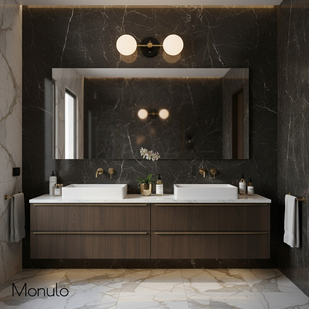 Glorica Glass Minimalist Metal Arm Globe Wall Sconce – Mid-Century Vanity Lighting for Mirror & Hallway