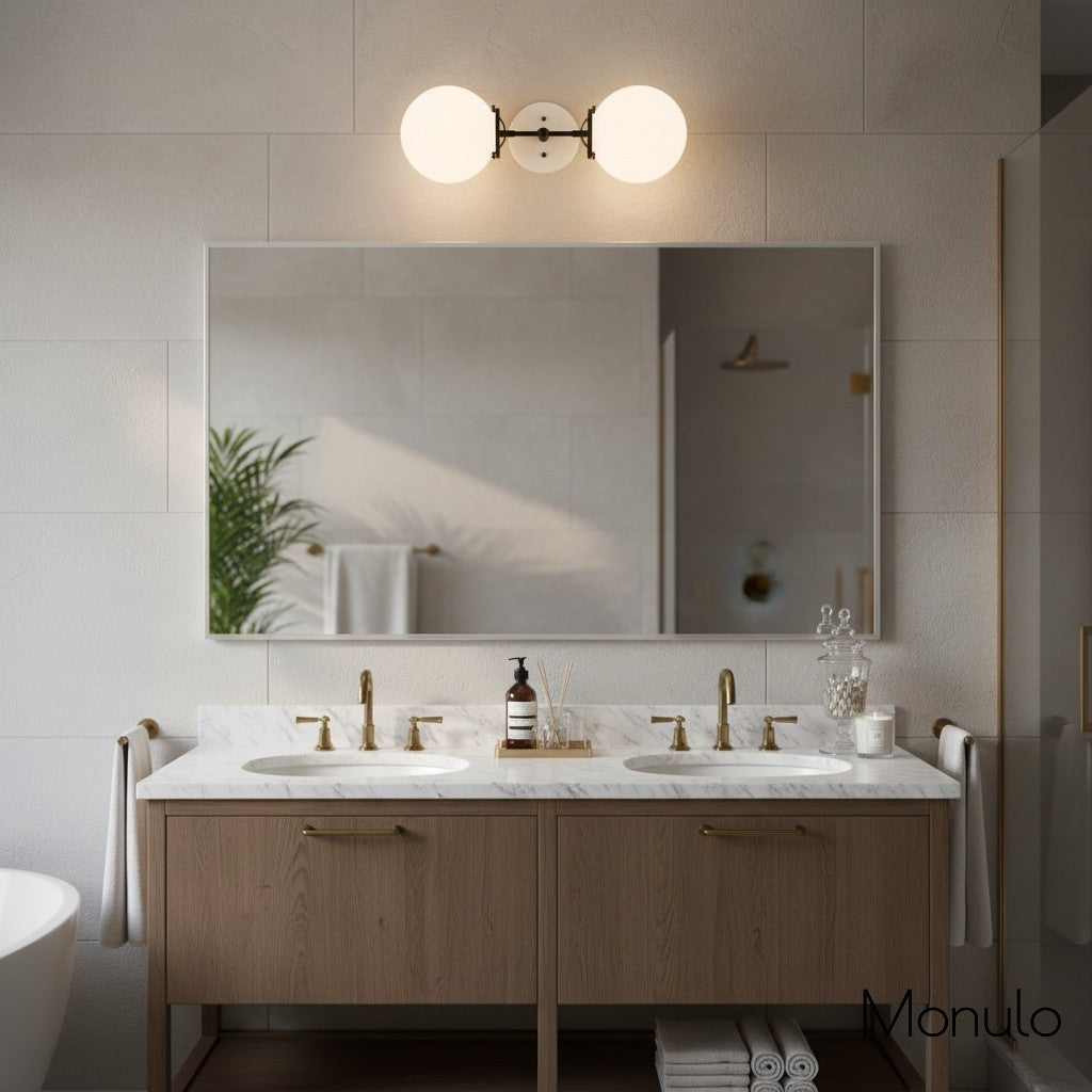 Applique murale de salle de bain Lumio Globe en verre opale – Style moderne du milieu du siècle