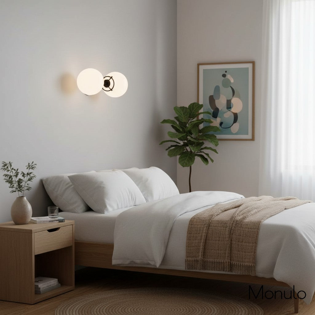 Applique murale de salle de bain Lumio Globe en verre opale – Style moderne du milieu du siècle