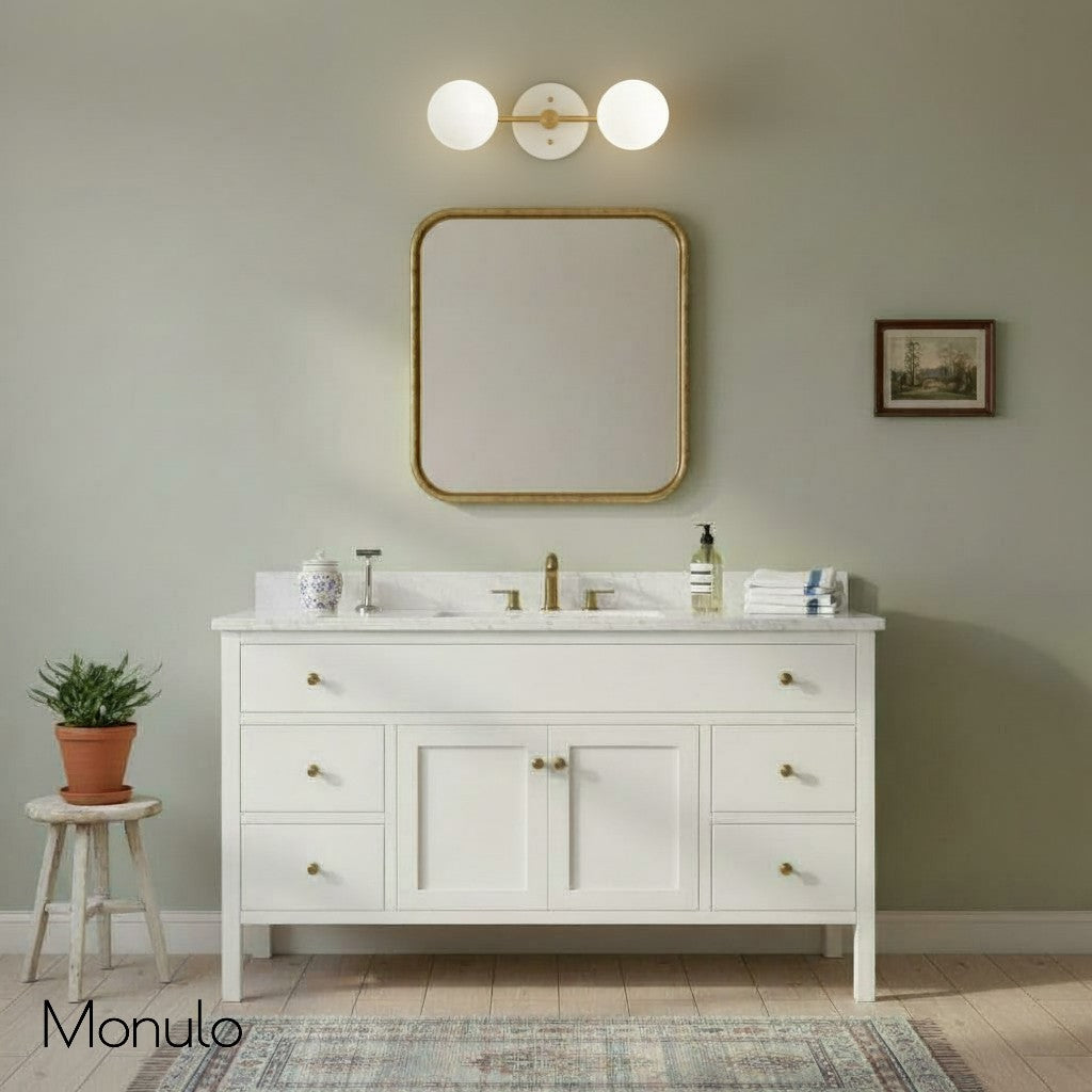 Glorica Glass Minimalist Metal Arm Globe Wall Sconce – Mid-Century Vanity Lighting for Mirror & Hallway