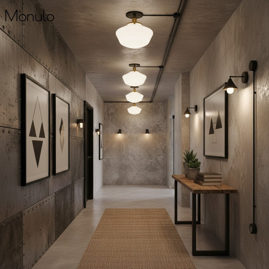 Geotower Rounded Opal Glass Schoolhouse Ceiling Light – Mid-Century Style – Bedroom & Hallway Fixture