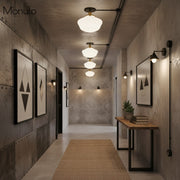 Geotower Rounded Opal Glass Schoolhouse Ceiling Light – Mid-Century Style – Bedroom & Hallway Fixture