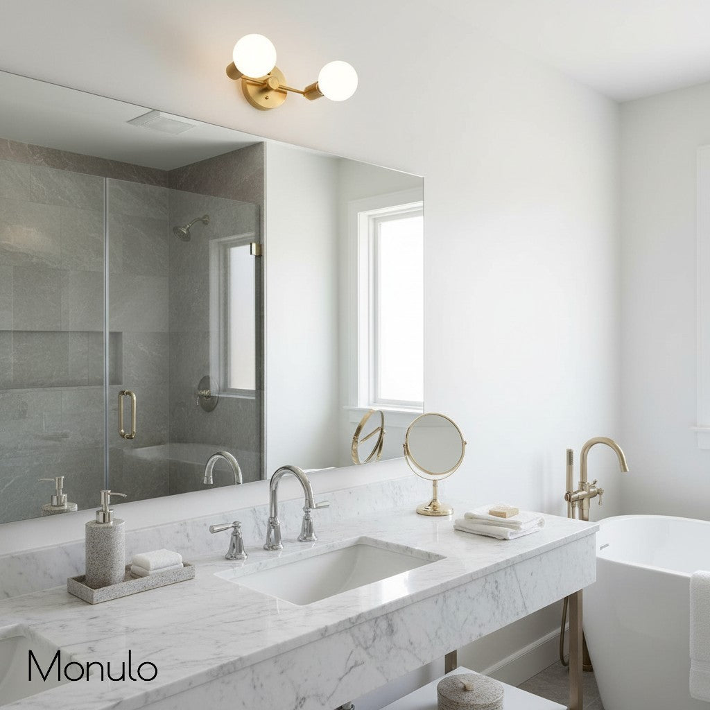 Glorica Glass Minimalist Metal Arm Globe Wall Sconce – Mid-Century Vanity Lighting for Mirror & Hallway