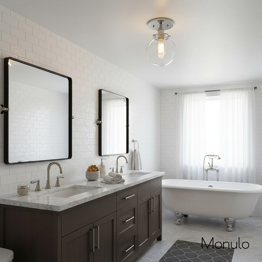 Glorica Glass Clear Globe Semi-Flush Ceiling Light – Modern Industrial Style for Living Room & Dining