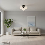 Load image into Gallery viewer, Glorica Glass Mid-Century Modern Globe Ceiling Light – Elegant Metal Semi-Flush Mount Lamp for Dining Rooms and Living Spaces
