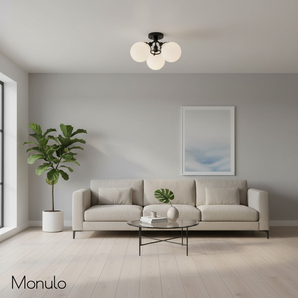 Glorica Glass Mid-Century Modern Globe Ceiling Light – Elegant Metal Semi-Flush Mount Lamp for Dining Rooms and Living Spaces