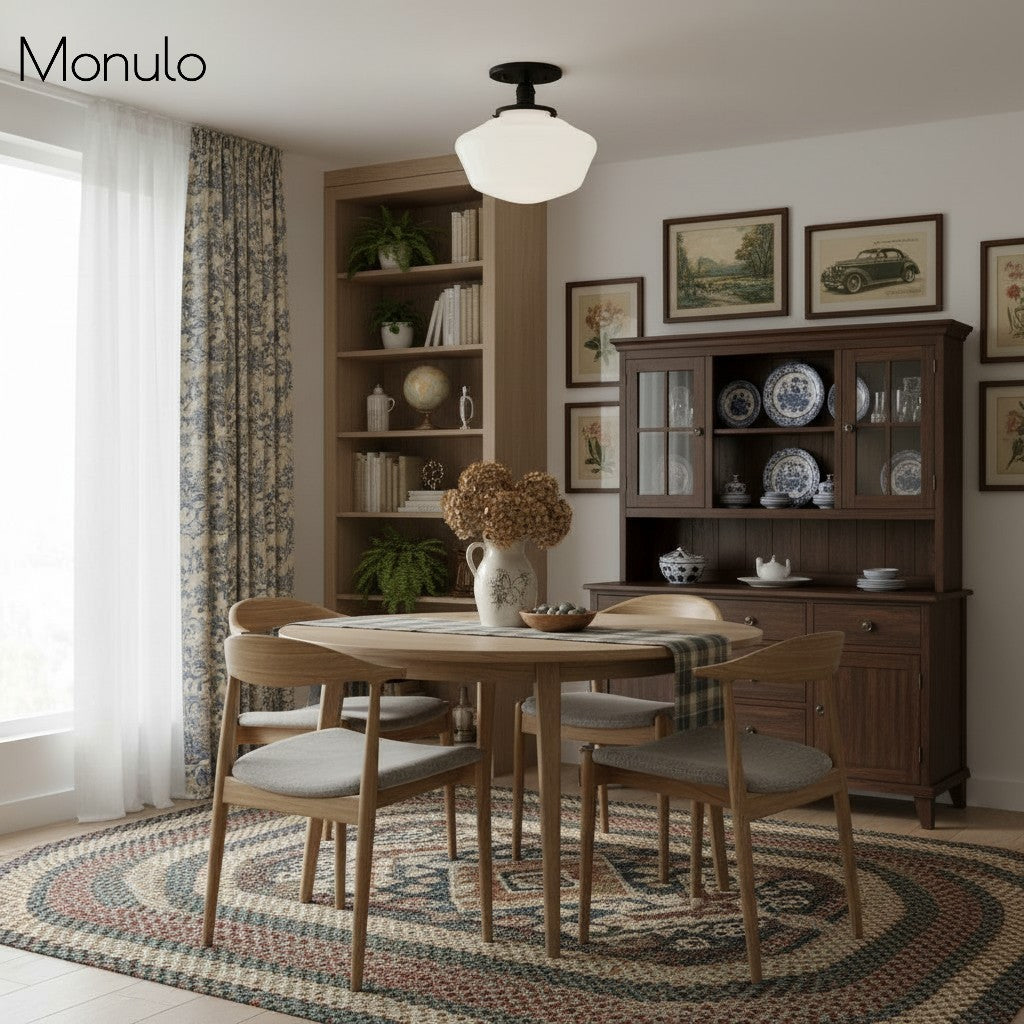 Geotower Rounded Opal Glass Schoolhouse Ceiling Light – Mid-Century Style – Bedroom & Hallway Fixture