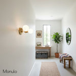 Load image into Gallery viewer, Glorica Glass Minimalist Metal Arm Globe Wall Sconce – Mid-Century Vanity Lighting for Mirror &amp; Hallway
