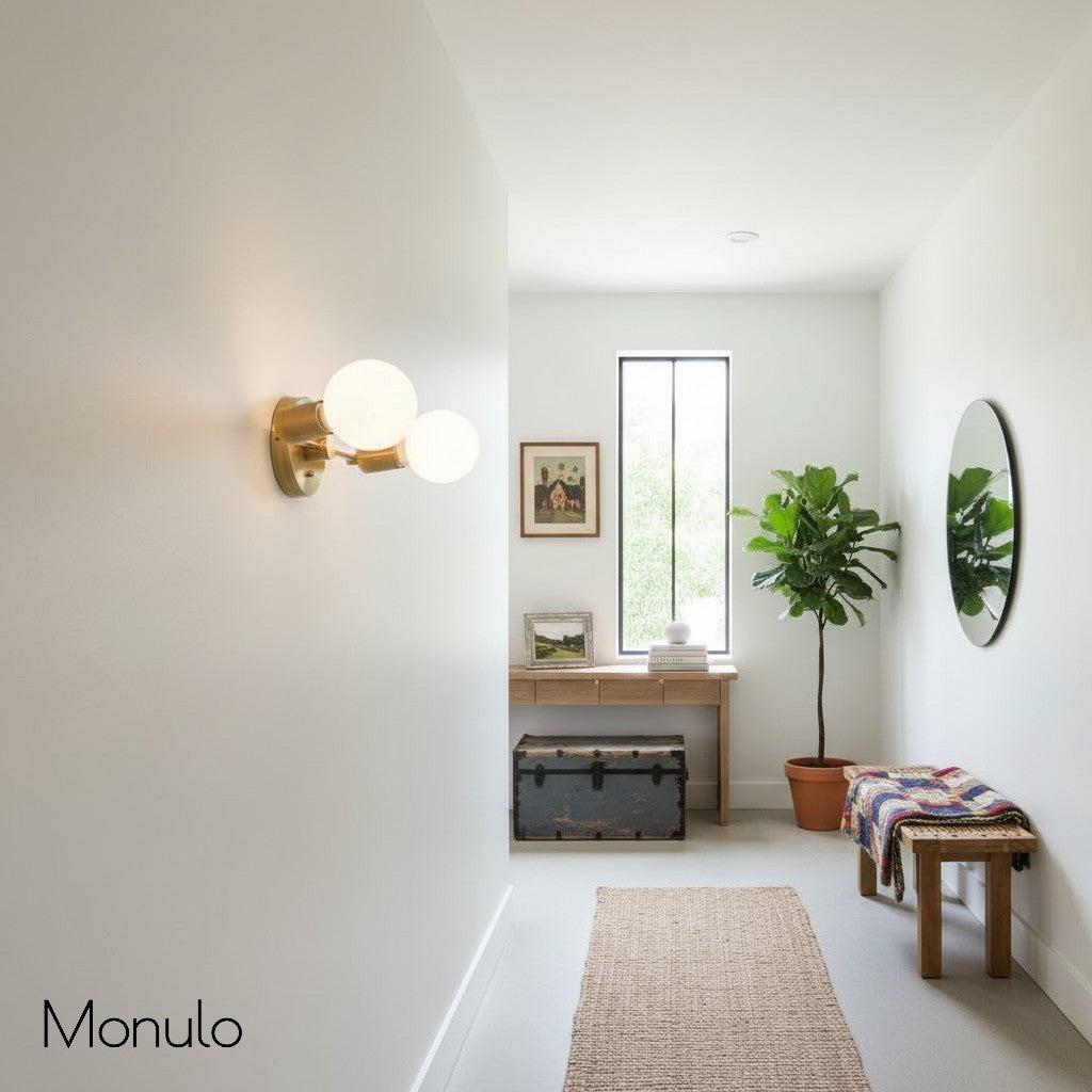 Glorica Glass Minimalist Metal Arm Globe Wall Sconce – Mid-Century Vanity Lighting for Mirror & Hallway