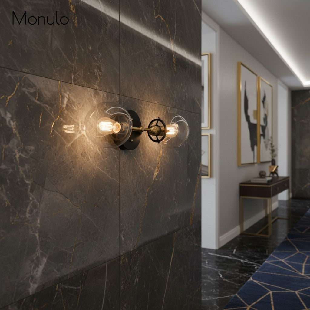 Aplique de pared Lumio Globe de cristal transparente – Lámpara de pared moderna de estilo industrial para tocador y pasillo