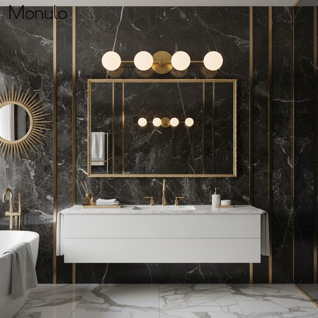 Glorica Glass Minimalist Metal Bar Vanity Light – Globe Wall Lamp for Dressing Room & Bathroom