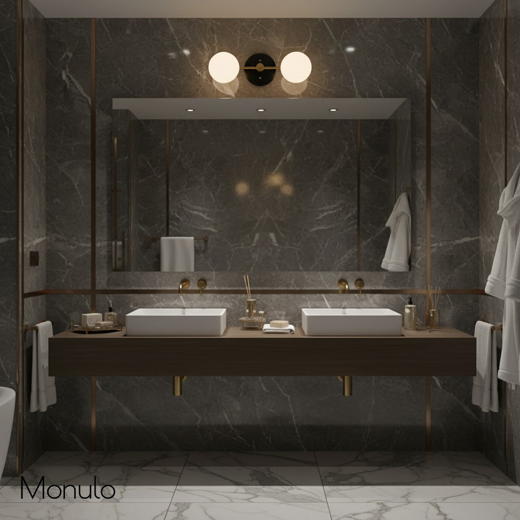 Glorica Glass Minimalist Metal Arm Globe Wall Sconce – Mid-Century Vanity Lighting for Mirror & Hallway