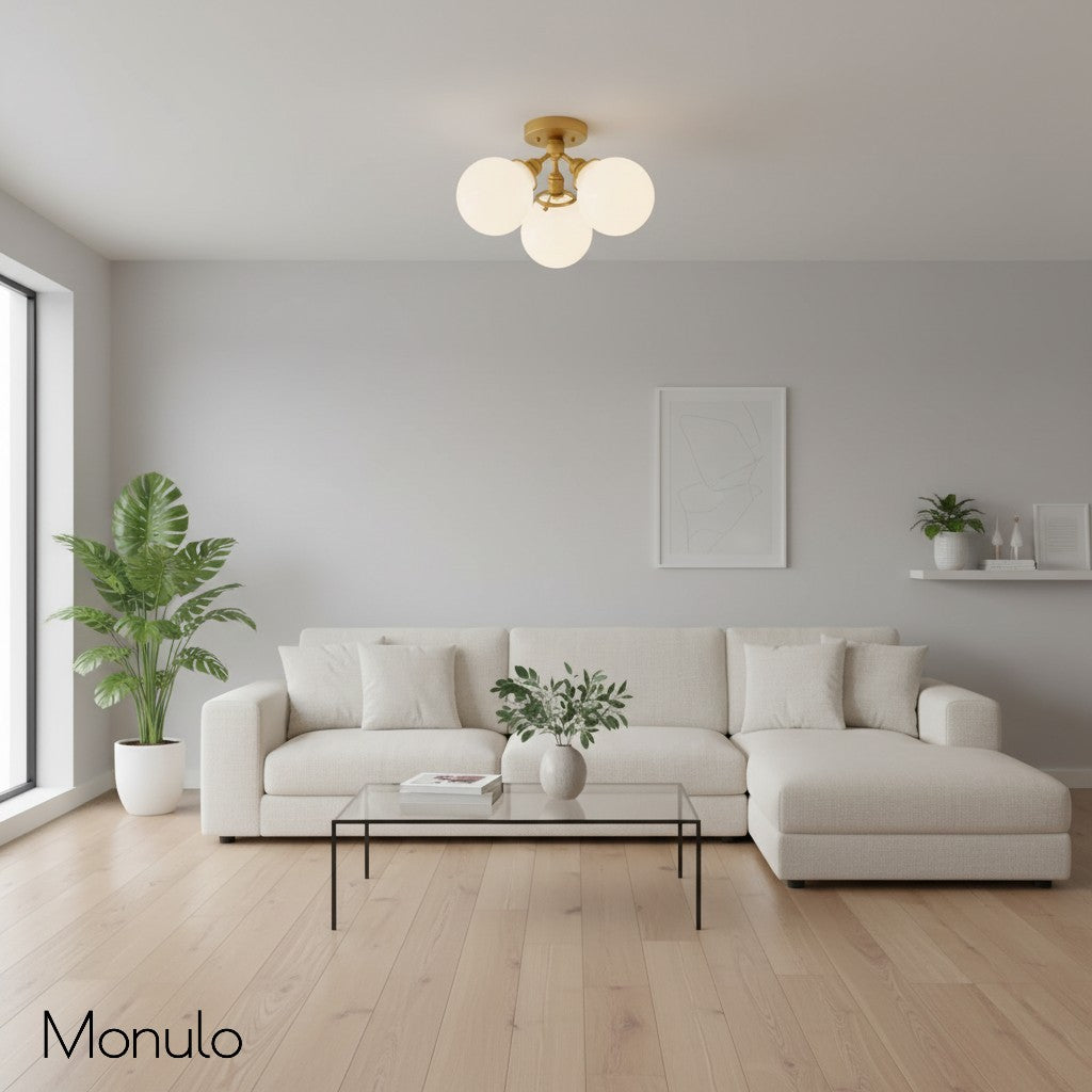 Glorica Glass Mid-Century Modern Globe Ceiling Light – Elegant Metal Semi-Flush Mount Lamp for Dining Rooms and Living Spaces