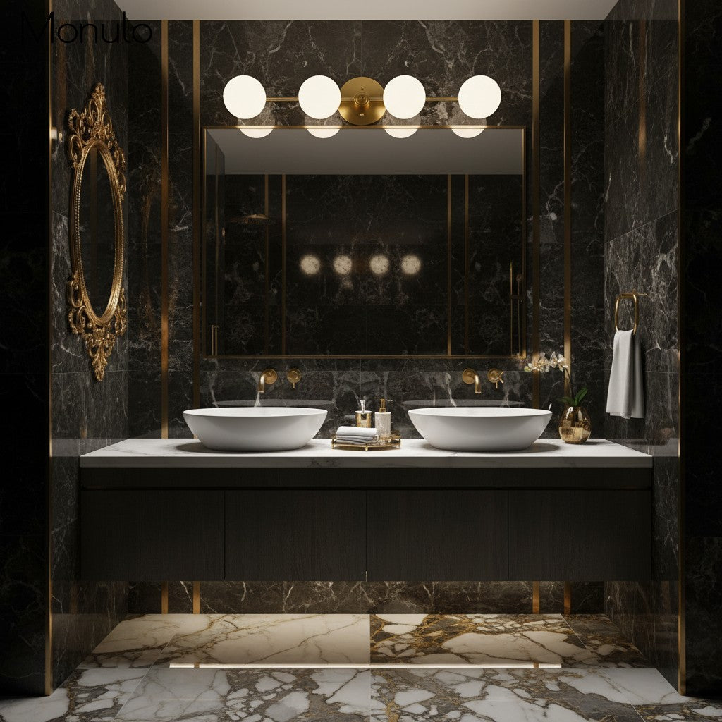 Glorica Glass Minimalist Metal Bar Vanity Light – Globe Wall Lamp for Dressing Room & Bathroom