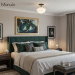 Load image into Gallery viewer, Geotower Rounded Opal Glass Schoolhouse Ceiling Light – Mid-Century Style – Bedroom &amp; Hallway Fixture
