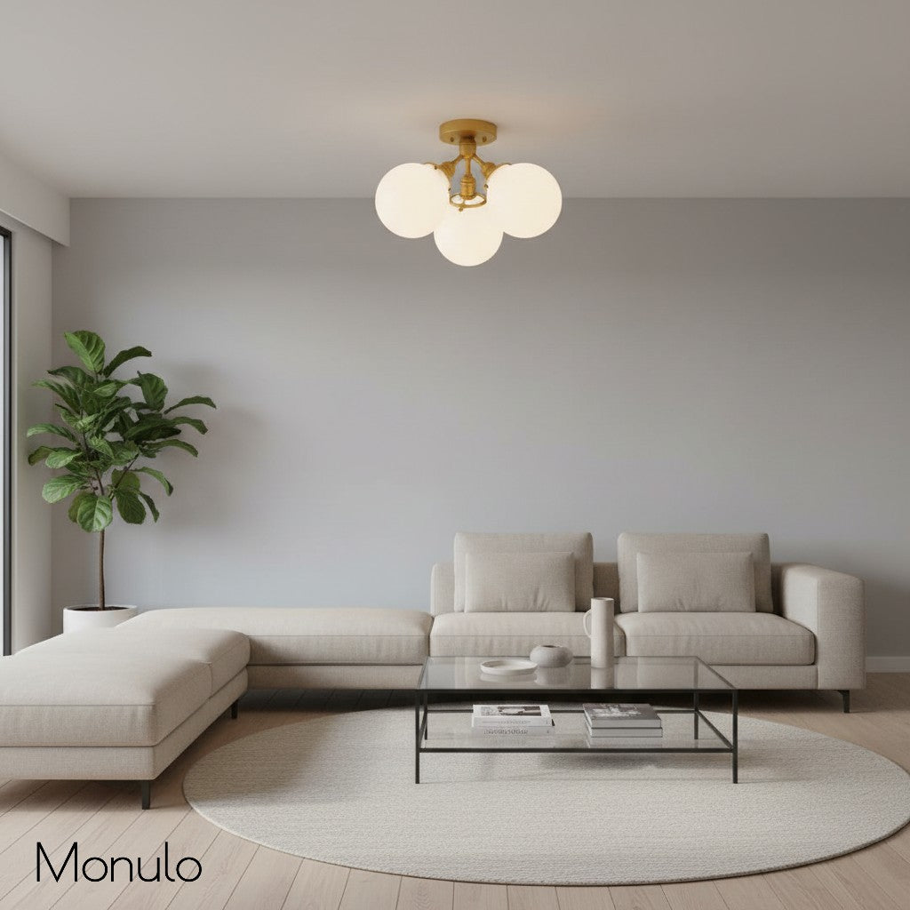 Glorica Glass Mid-Century Modern Globe Ceiling Light – Elegant Metal Semi-Flush Mount Lamp for Dining Rooms and Living Spaces