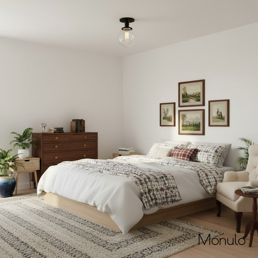 Glorica Glass Clear Globe Semi-Flush Ceiling Light – Modern Industrial Style for Living Room & Dining