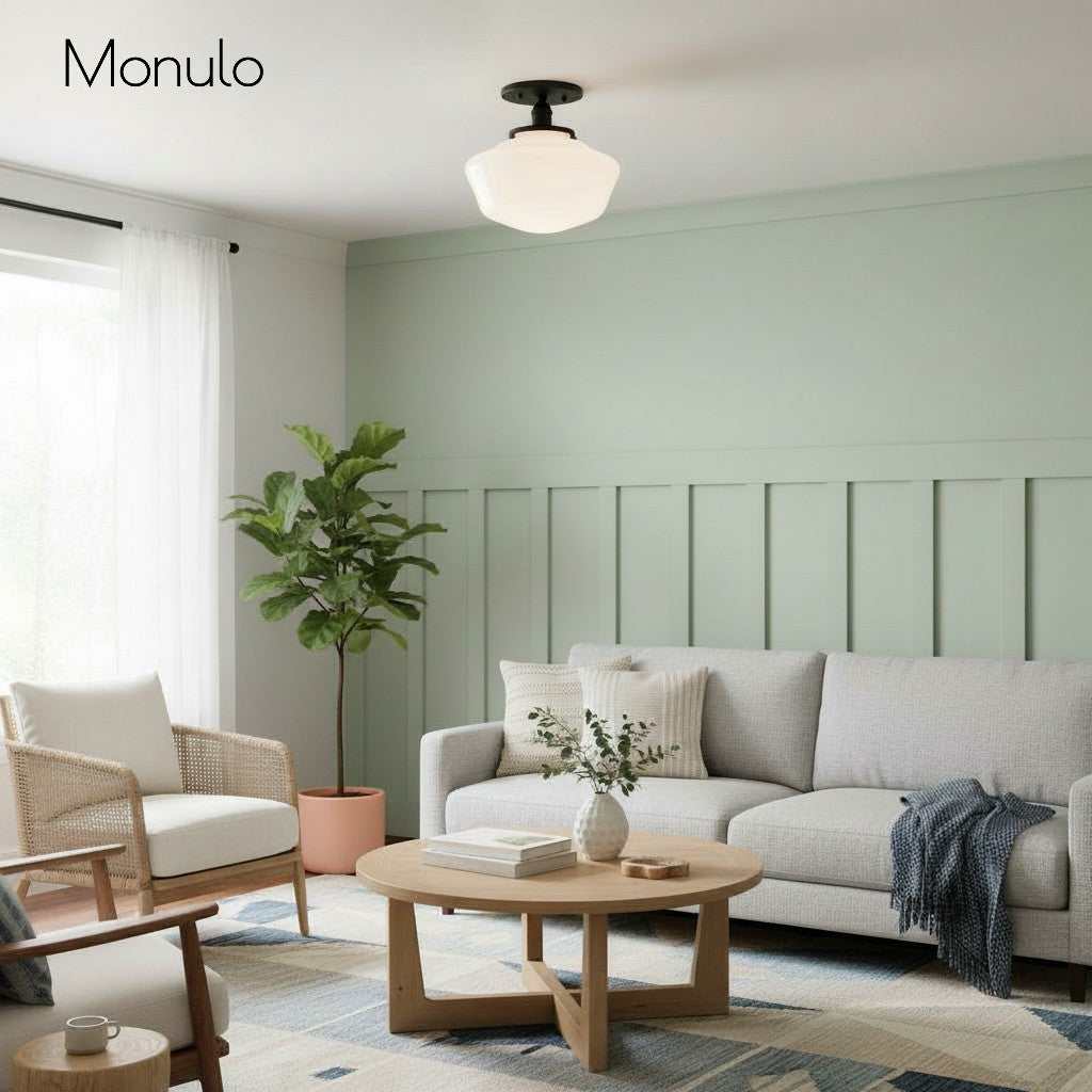 Geotower Rounded Opal Glass Schoolhouse Ceiling Light – Mid-Century Style – Bedroom & Hallway Fixture