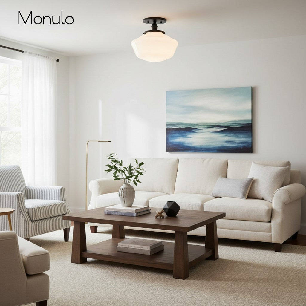 Geotower Rounded Opal Glass Schoolhouse Ceiling Light – Mid-Century Style – Bedroom & Hallway Fixture