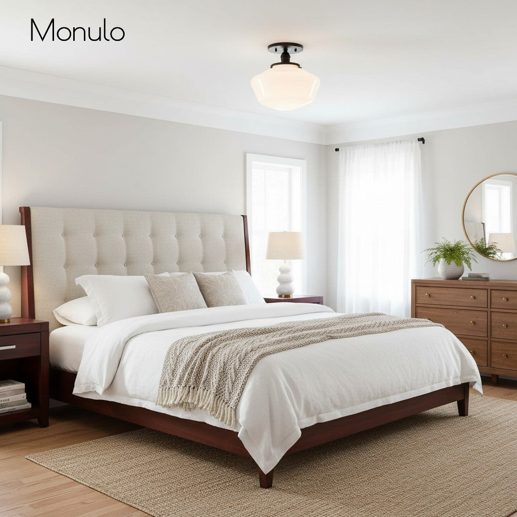 Geotower Rounded Opal Glass Schoolhouse Ceiling Light – Mid-Century Style – Bedroom & Hallway Fixture