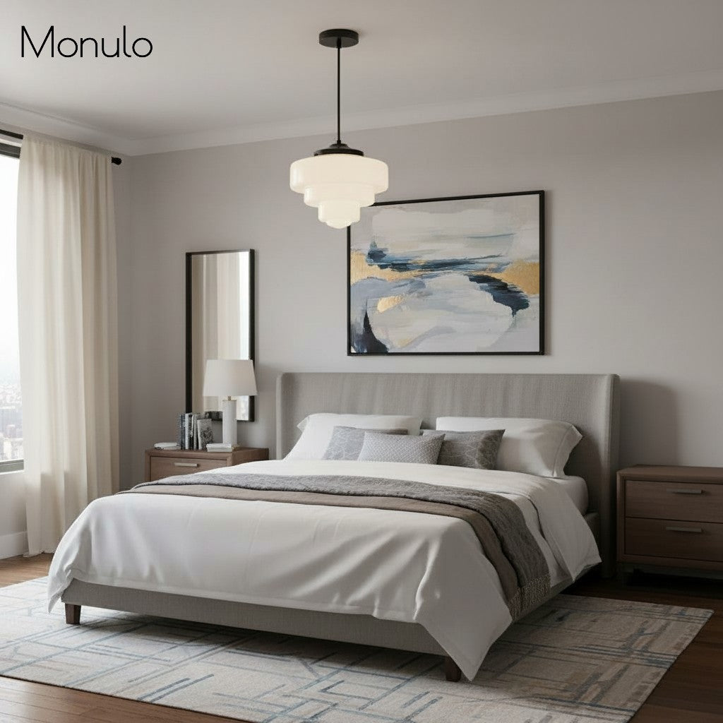 Geotower Glass Art Deco Opal Glass Pendant Light – Elegant Metal Ceiling Mount for Dining Rooms and Living Spaces