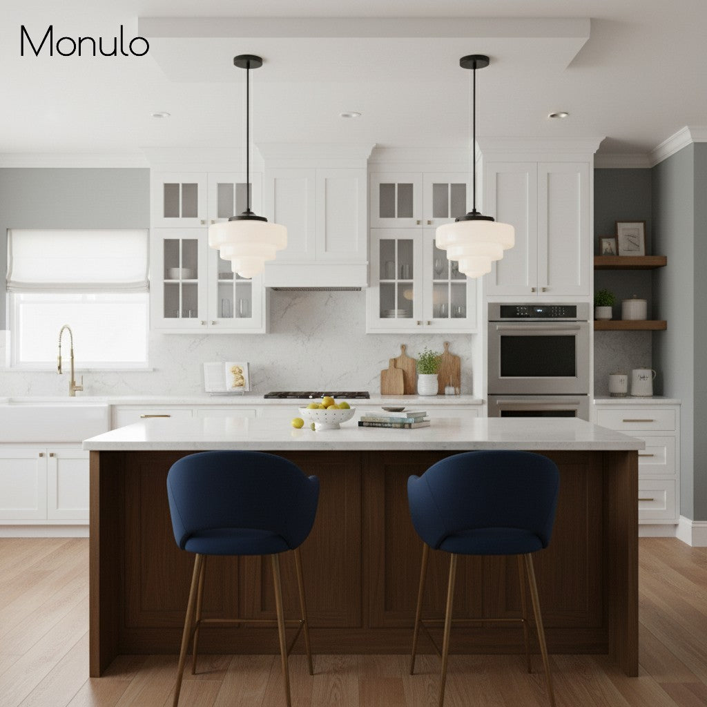 Geotower Glass Art Deco Opal Glass Pendant Light – Elegant Metal Ceiling Mount for Dining Rooms and Living Spaces