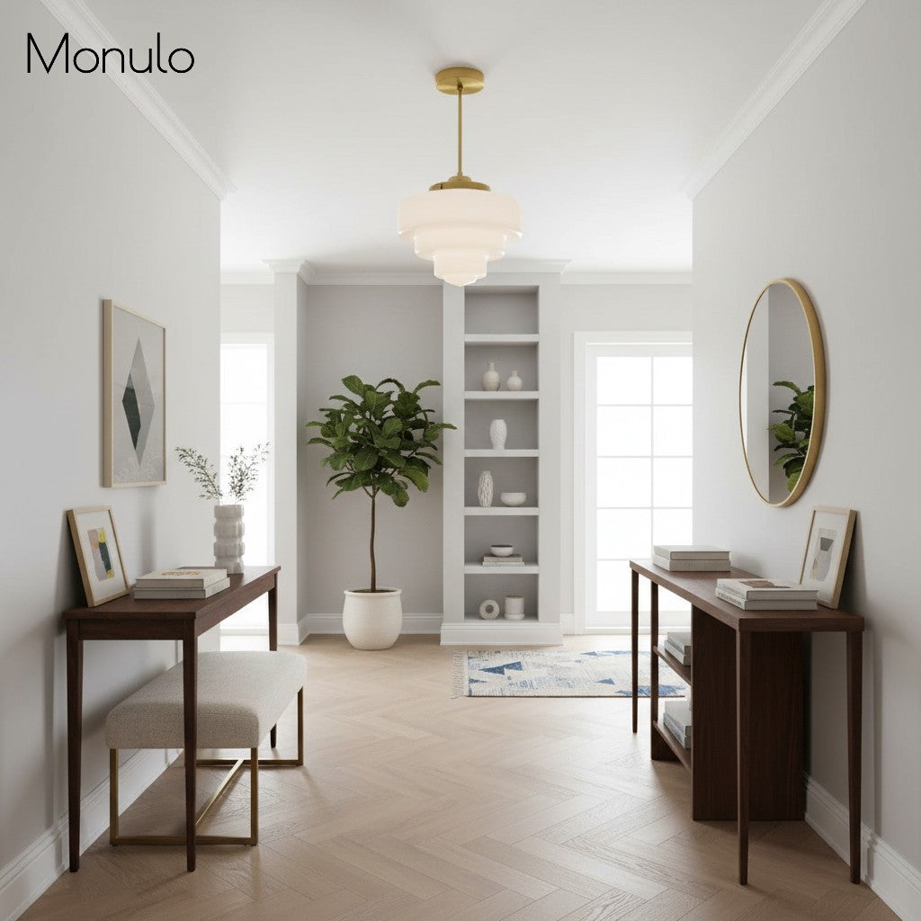 Geotower Glass Art Deco Opal Glass Pendant Light – Elegant Metal Ceiling Mount for Dining Rooms and Living Spaces