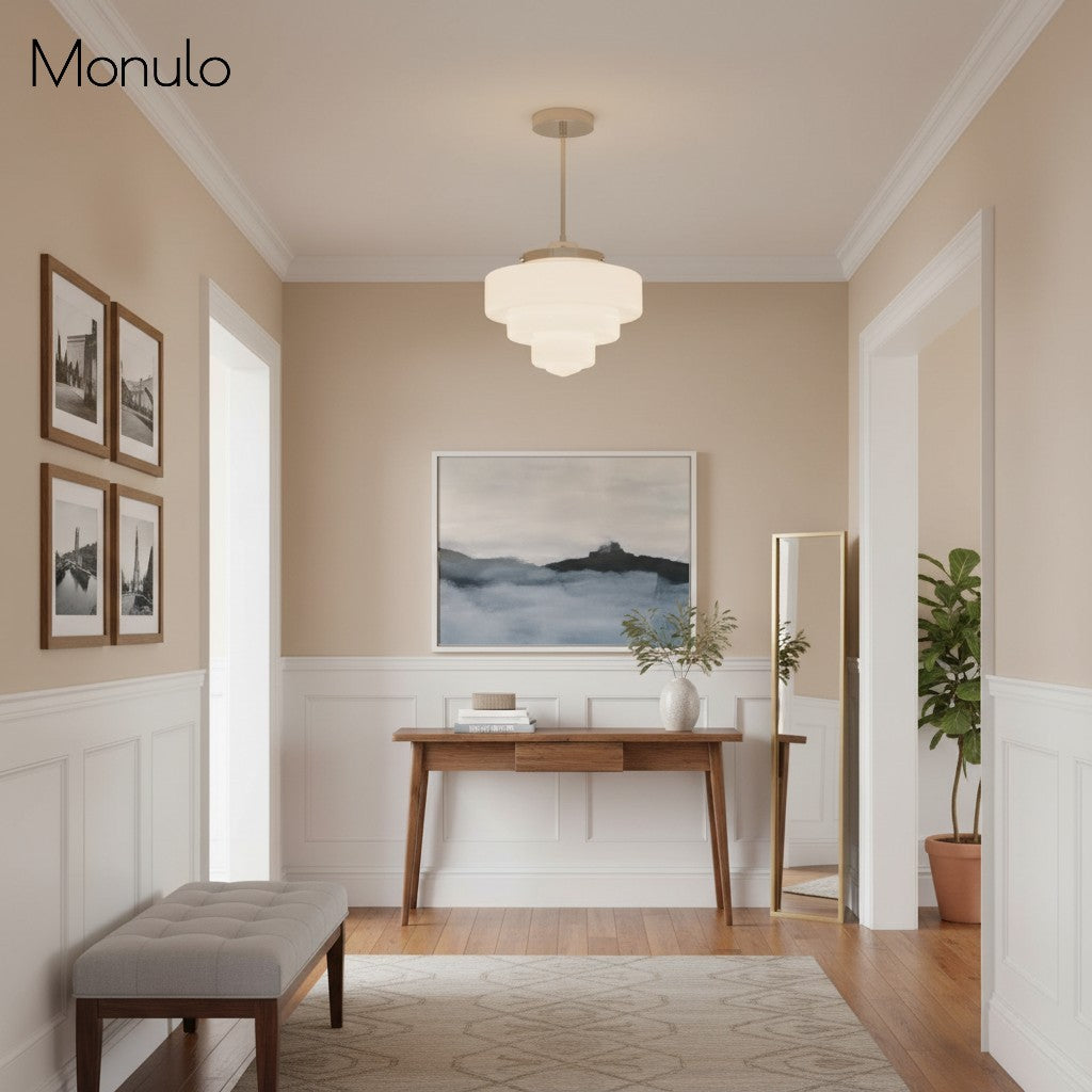 Geotower Glass Art Deco Opal Glass Pendant Light – Elegant Metal Ceiling Mount for Dining Rooms and Living Spaces