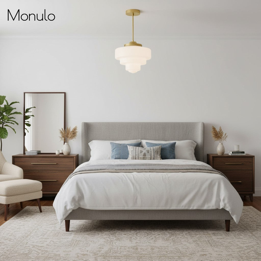 Geotower Glass Art Deco Opal Glass Pendant Light – Elegant Metal Ceiling Mount for Dining Rooms and Living Spaces