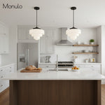 Load image into Gallery viewer, Geotower Glass Art Deco Opal Glass Pendant Light – Elegant Metal Ceiling Mount for Dining Rooms and Living Spaces
