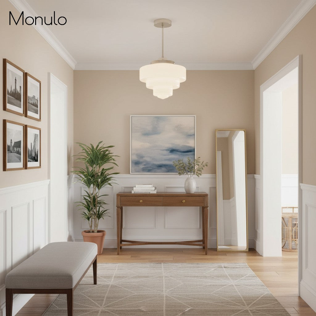 Geotower Glass Art Deco Opal Glass Pendant Light – Elegant Metal Ceiling Mount for Dining Rooms and Living Spaces