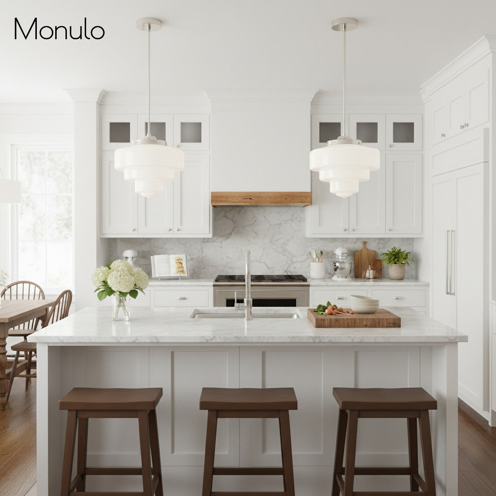 Geotower Glass Art Deco Opal Glass Pendant Light – Elegant Metal Ceiling Mount for Dining Rooms and Living Spaces