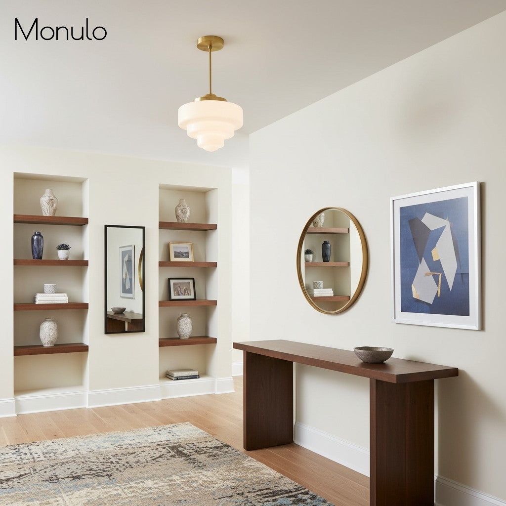 Geotower Glass Art Deco Opal Glass Pendant Light – Elegant Metal Ceiling Mount for Dining Rooms and Living Spaces