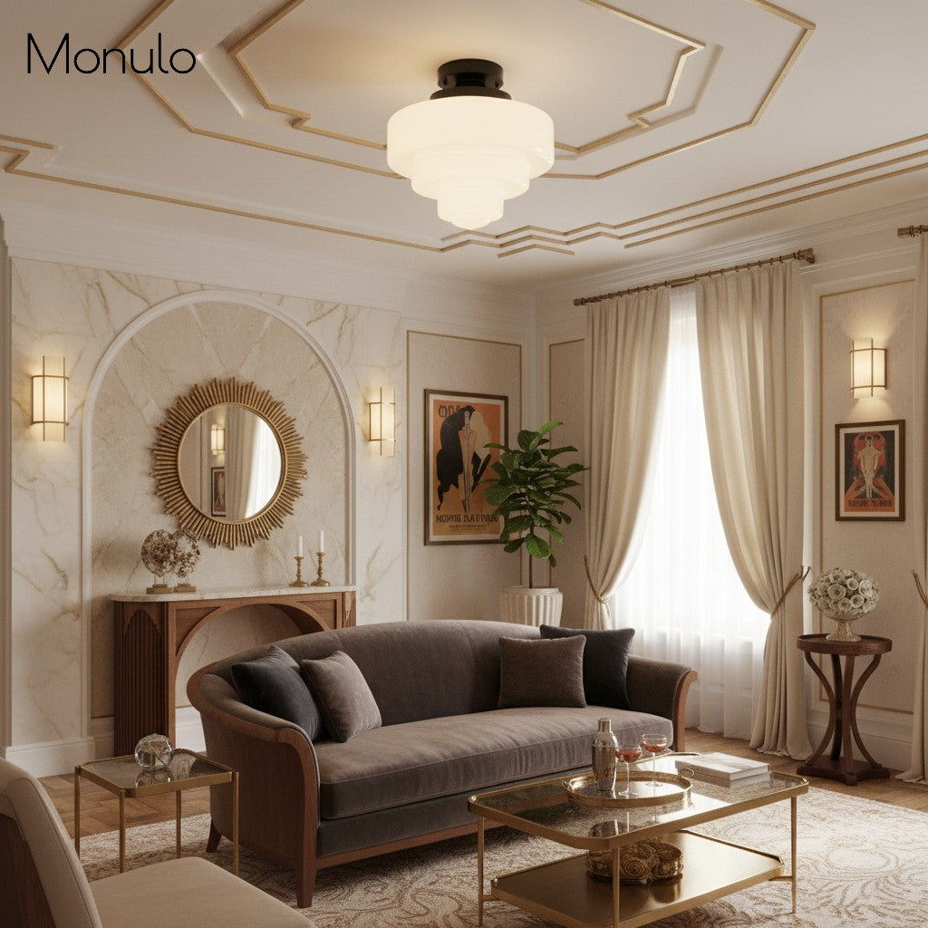 Geotower Glass Luminous Globe Art-Deco Ceiling Lamp — Modern Glass Globe Accent Light for Living Room