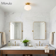 Geotower Glass Deco Globe Flush Mount – Ribbed Glass Ceiling Light for Interior Spaces