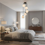 Load image into Gallery viewer, Glorica Glass Modern Brass &amp; Opal Hanging Light Fixture – Contemporary Globe Chandelier for Home
