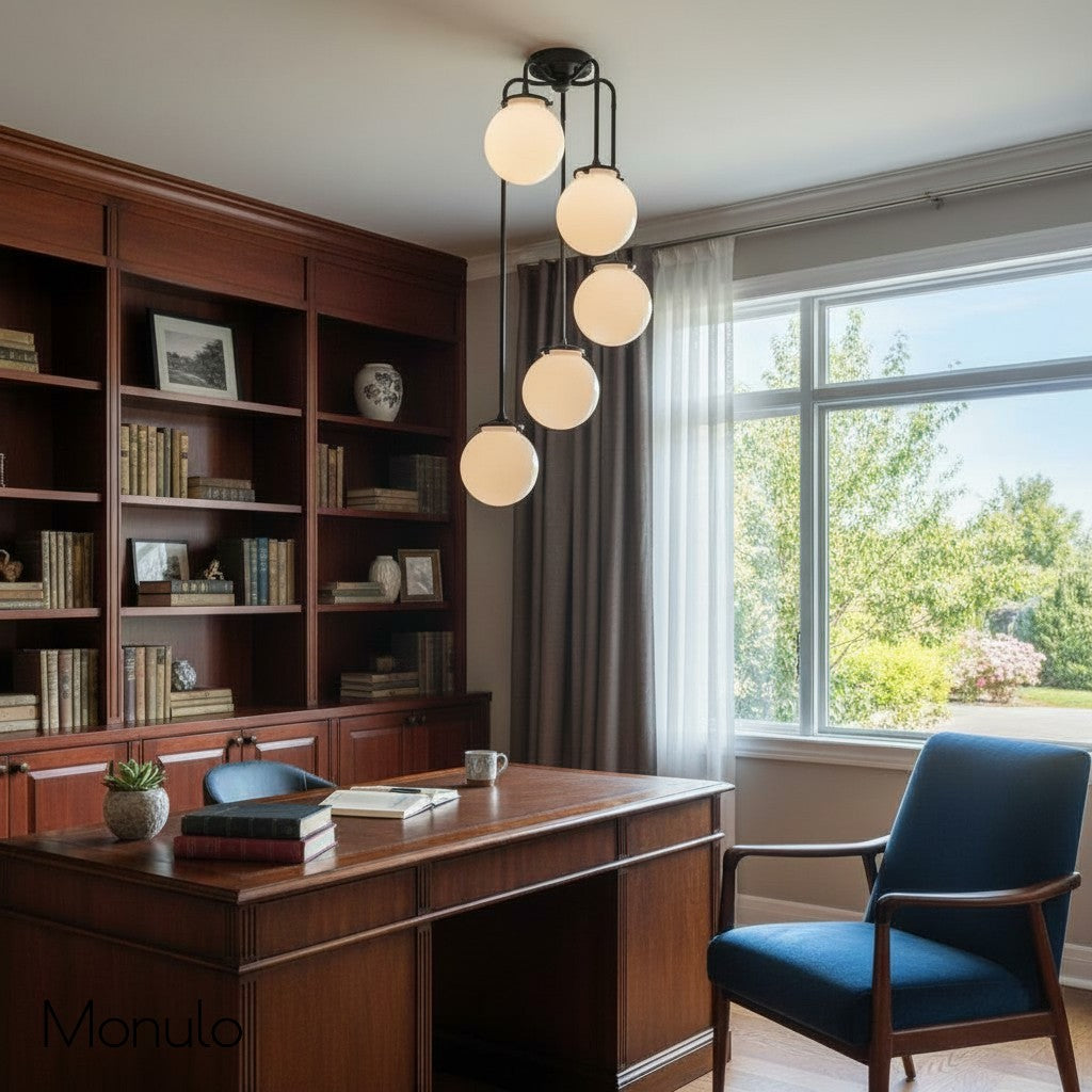 Glorica Glass Modern Brass & Opal Hanging Light Fixture – Contemporary Globe Chandelier for Home