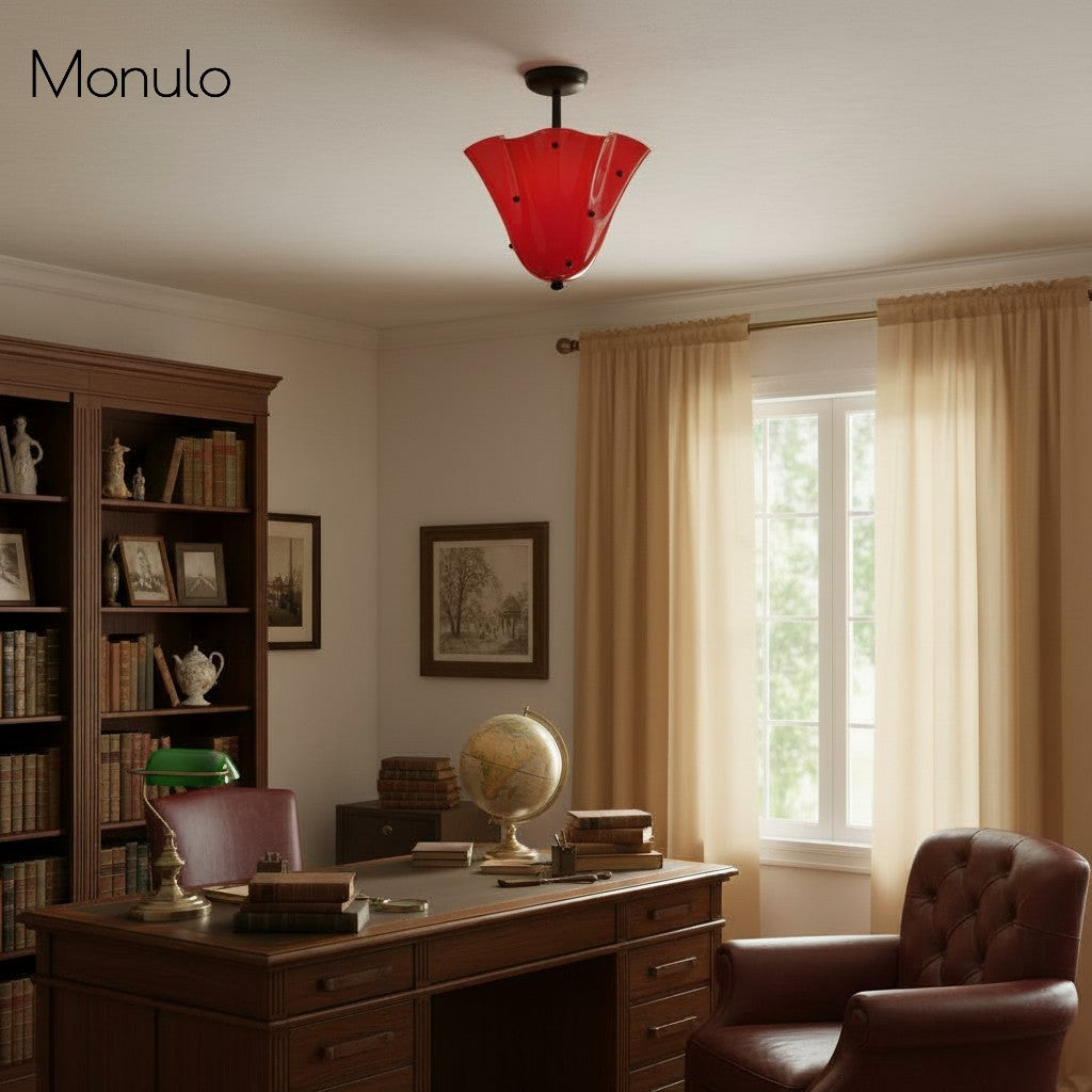 Lámpara de techo Bellina contemporánea con forma de pétalo, de cristal y metal – Luz de montaje empotrado regulable para interiores modernos