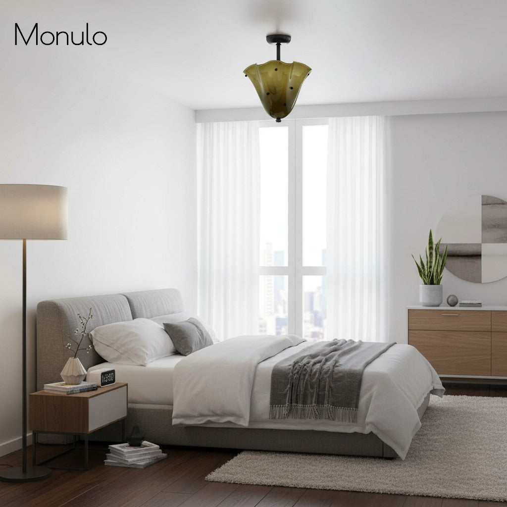 Lámpara de techo Bellina contemporánea con forma de pétalo, de cristal y metal – Luz de montaje empotrado regulable para interiores modernos