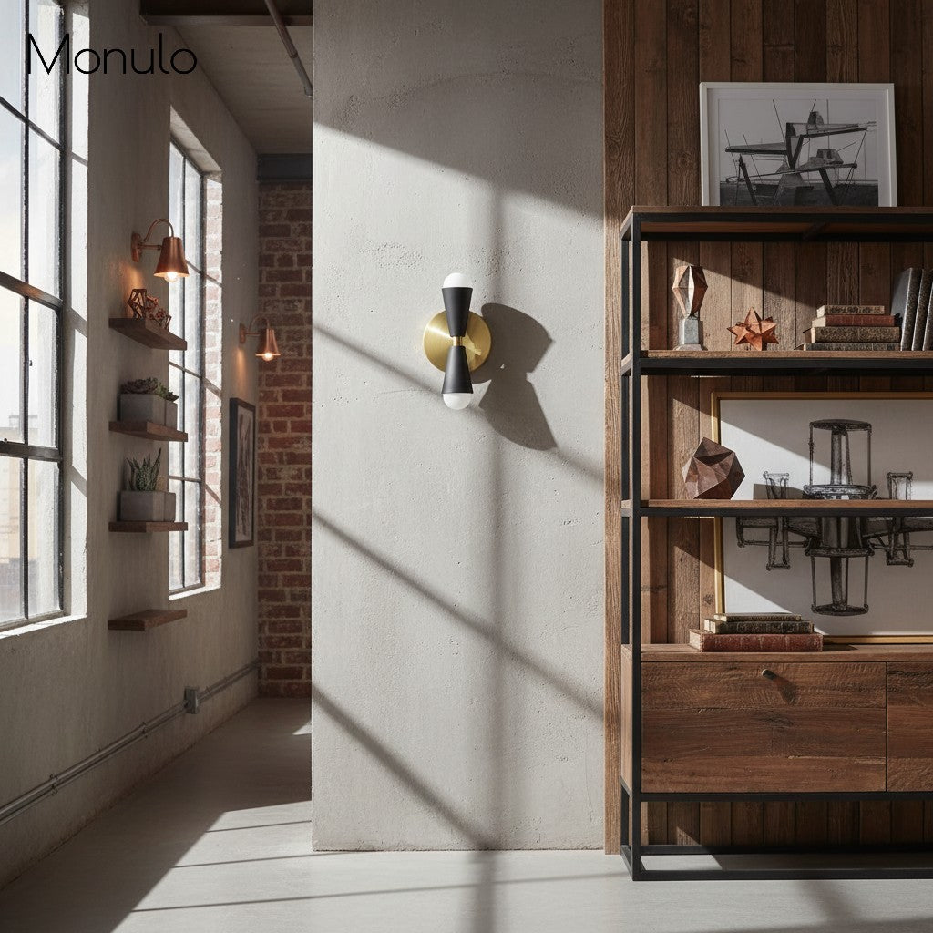 Aplique de pared cónico moderno Pyralis Cone – Lámpara de pared metálica de estilo rústico moderno para pasillo o baño