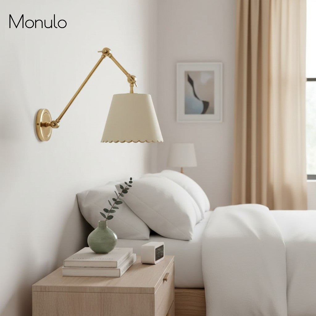 Foldray Scalloped Drum Shade Wall Sconce – Modern Rustic Wall Light for Bedroom