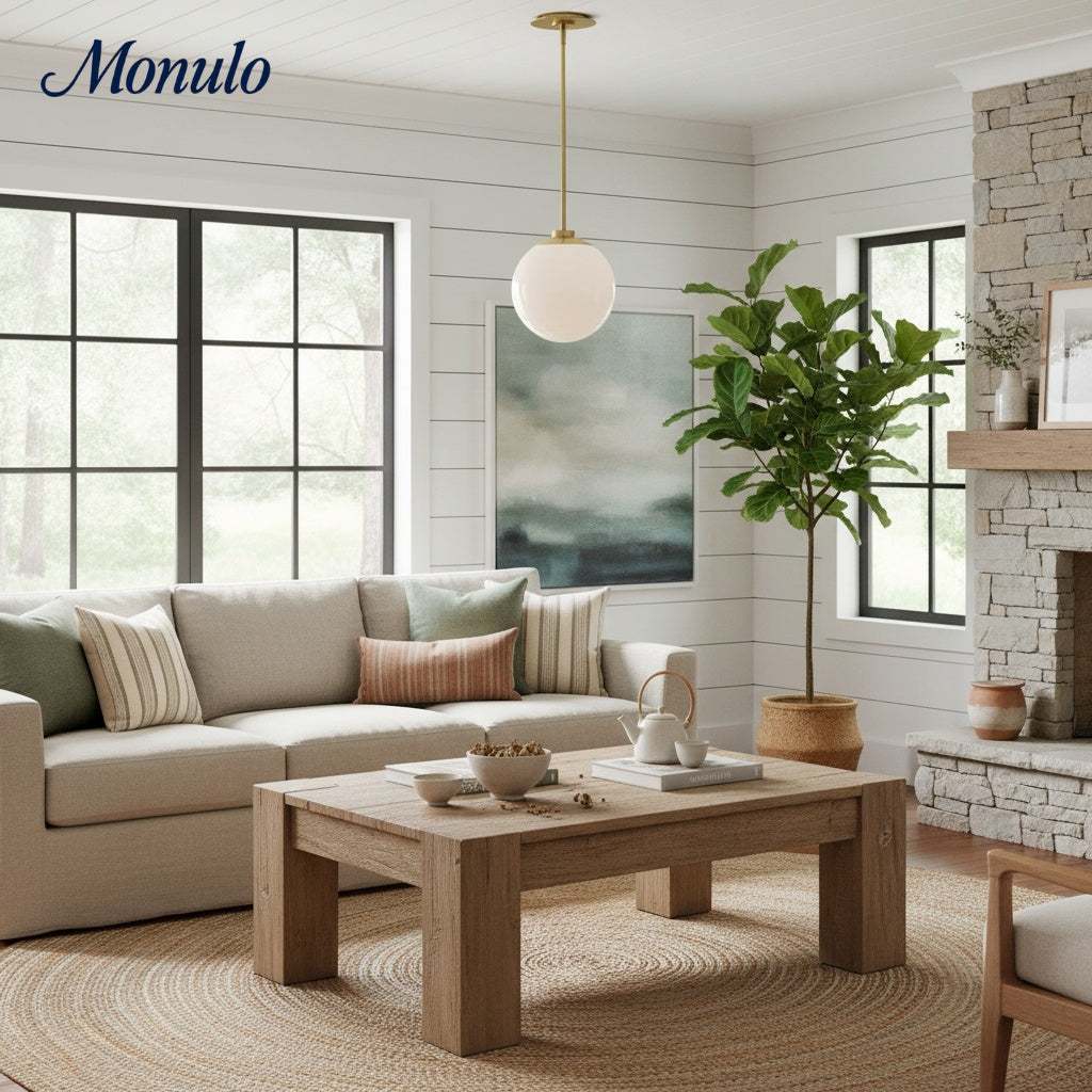 Rivolence Clean-Line Round Glass Pendant — Elegant Ambient Light for Home or Café Interiors