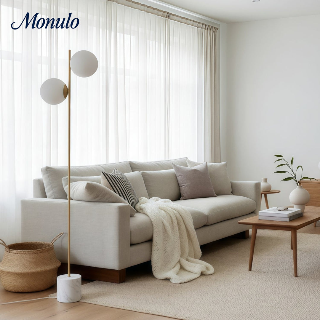 Alessora Minimalist Sphere Stem Tall Standing Lamp for Reading or Lounge Spaces