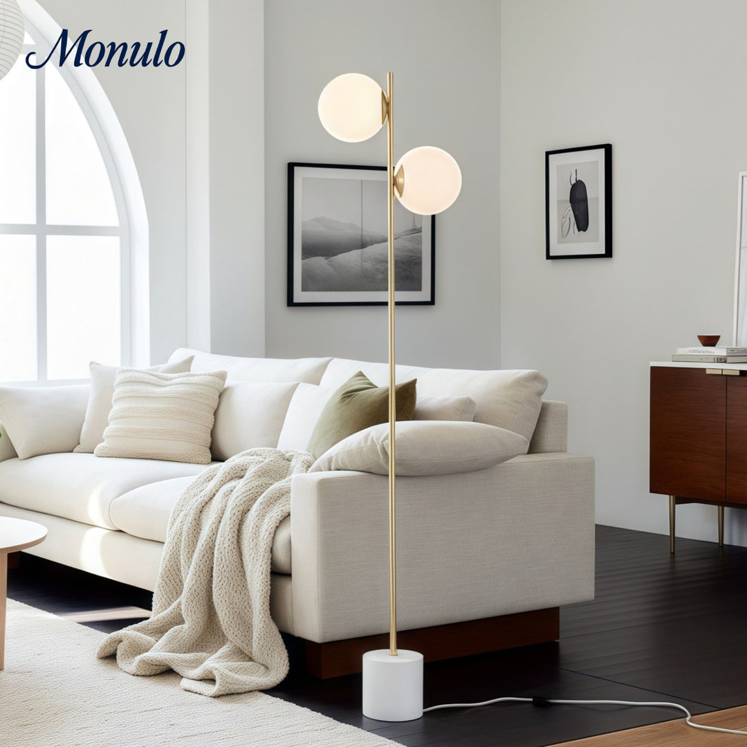 Alessora Minimalist Sphere Stem Tall Standing Lamp for Reading or Lounge Spaces