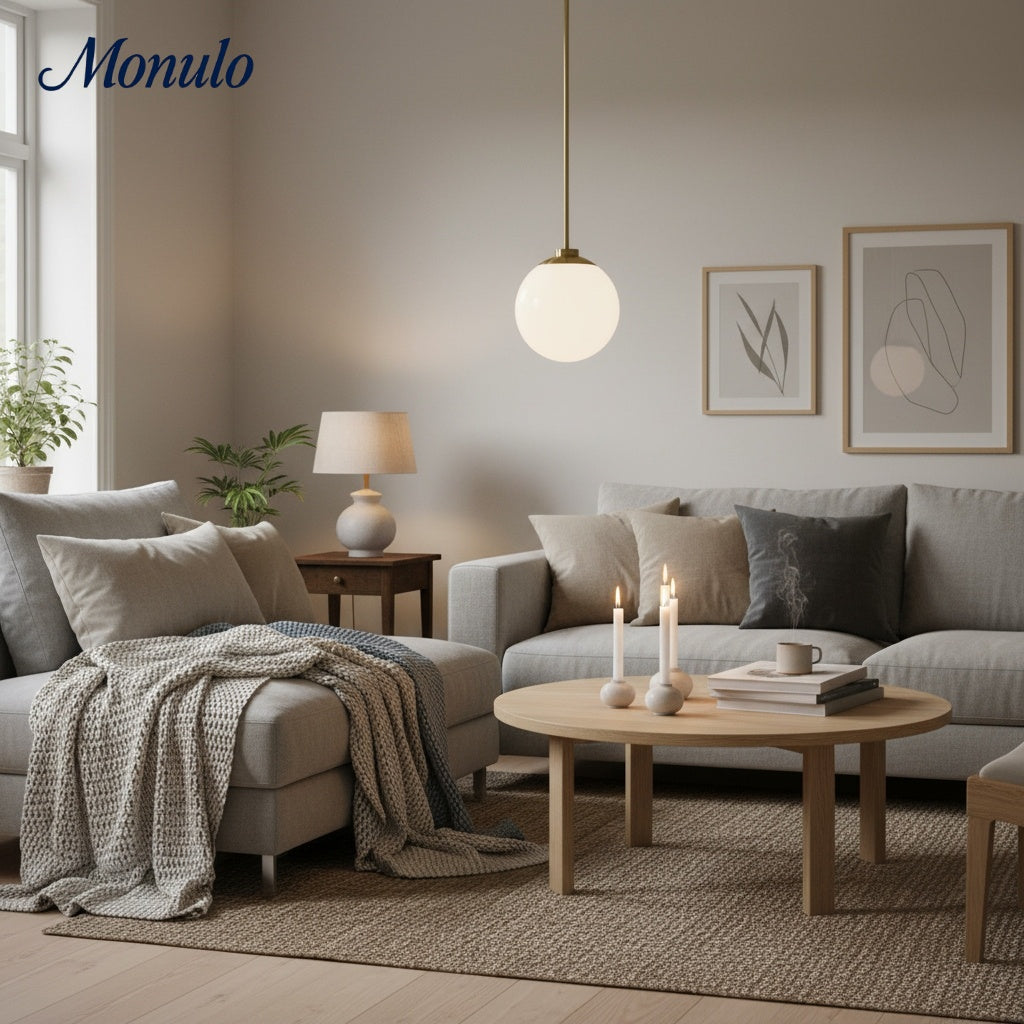 Rivolence Clean-Line Round Glass Pendant — Elegant Ambient Light for Home or Café Interiors