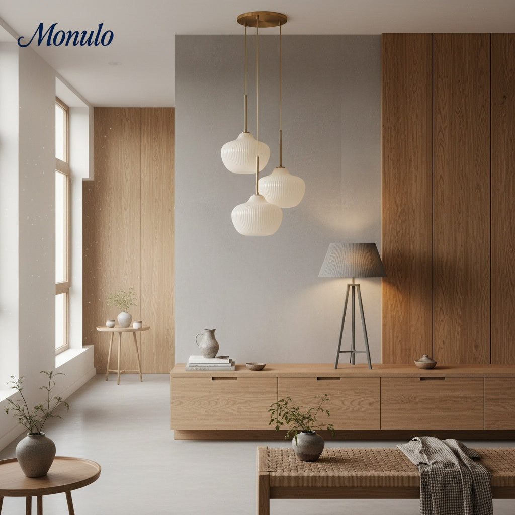 Lámpara de araña Rivrona con pantalla esférica texturizada — Lámpara colgante contemporánea de 3 luces para interiores del hogar