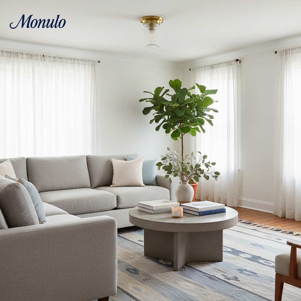 Rivora Textured Ribbed Glass Flush Ceiling Light — Elegant Low-Profile Fixture for Entryways