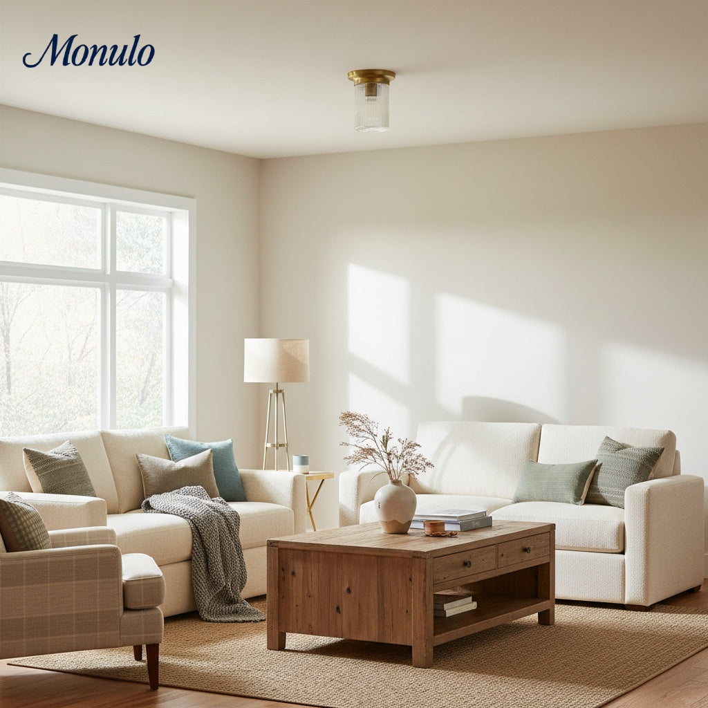 Rivora Textured Ribbed Glass Flush Ceiling Light — Elegant Low-Profile Fixture for Entryways