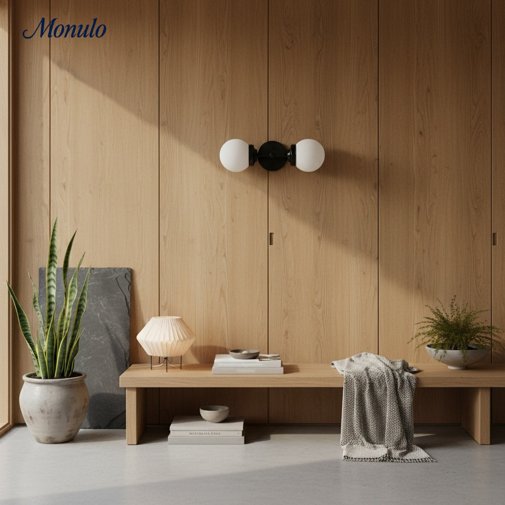 Aplique de pared geométrico moderno Lumio Globe – Elegante lámpara de tocador Art Déco para tocador o pasillo